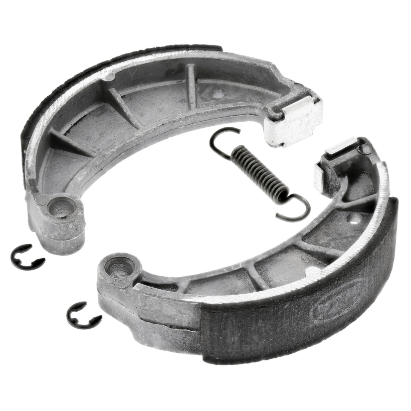 SET Bremsbacken ø124 mm - mit auswechselbarer Zwischenlage + Bremsbackenfeder, Sicherungsscheiben