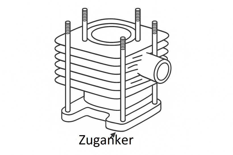 Preview: 4 Stehbolzen Zuganker Zylinder passend für Simson S51 KR51 Schwalbe SR50 S70 S53